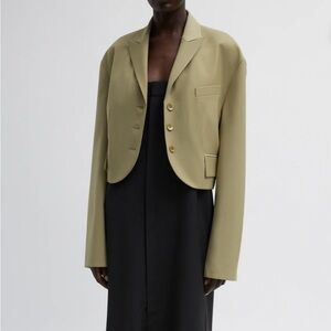 Tibi tropical wool cropped bomber blazer